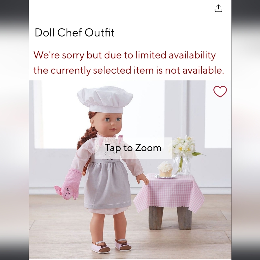 ISO Pottery Barn Kids Doll Chef Outfit